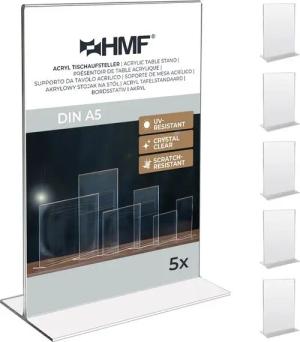 HMF Bilderrahmen 4692 Acryl Tischaufsteller gerade, für 1 Bilder (5 St), T-Ständer im DIN A5 Hochformat, Glasklar