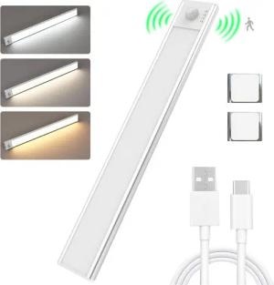 walkbee LED Unterbauleuchte LED Lichtleiste,Nachtlicht Schrankleuchten mit Bewegungsmelder, LED Leiste, LED festintegriert, LED Nachttischlampe, USB Wiederaufladbar Schranklicht und Treppenlicht, Kaltweiß, Warmweiß, Naturweiß, Universell einsetzbar für Tr