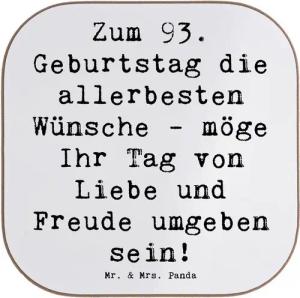Mr. & Mrs. Panda Getränkeuntersetzer Spruch 93. Geburtstag Wünsche - Weiß - Geschenk, Erfahrung, Respekt, 1-tlg.