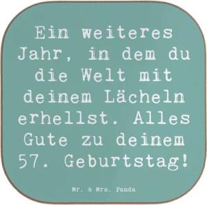 Mr. & Mrs. Panda Getränkeuntersetzer Spruch 57. Geburtstag Lächeln - Meeresbrise - Geschenk, Erfahrungen, 1-tlg.