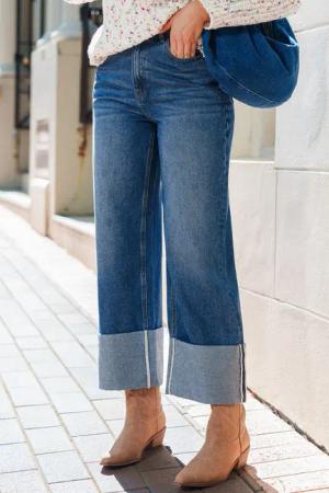 Blaue Straight Leg Jeans mit Taschen