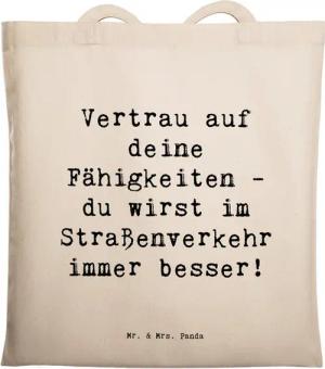 Mr. & Mrs. Panda Tragetasche Spruch Erste Erfahrungen im Straßenverkehr machen - Transparent - Ges (1-tlg)