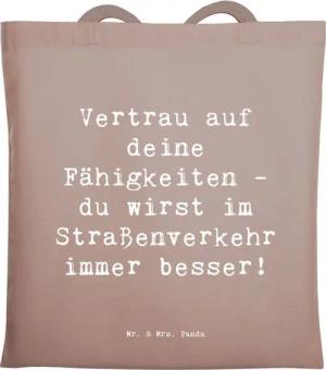 Mr. & Mrs. Panda Tragetasche Spruch Erste Erfahrungen im Straßenverkehr machen - Braun Pastell - G (1-tlg)
