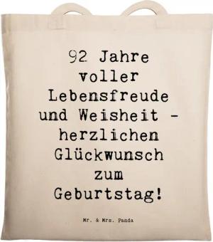 Mr. & Mrs. Panda Tragetasche Spruch 92. Geburtstag - Transparent - Geschenk, wertvolle Erfahrungen (1-tlg)
