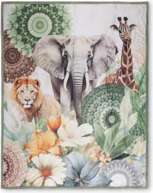 hip Plaid "Sagadar", Weich, Kuscheldecke, 130x160 cm, Wendeoptik, Mandala, Safari, Tiere