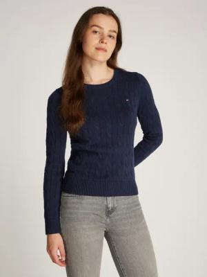 Tommy Hilfiger Rundhalspullover "CO CABLE VAR LS C-NK SWT", mit Zopfmuster, Logostickerei