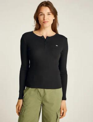 Tommy Jeans Curve Langarmshirt "TJW SLIM BUTTON RIB", in Großen Größen, Rippoptik, mit Loogstickerei