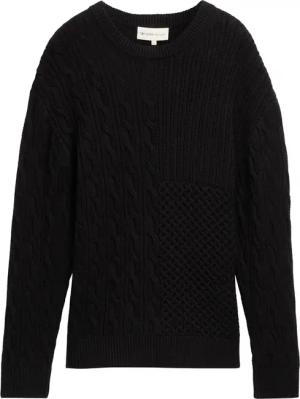 TOM TAILOR DENIM Herren Relaxed Pullover mit Zopfmuster, schwarz, Uni, Gr. XS