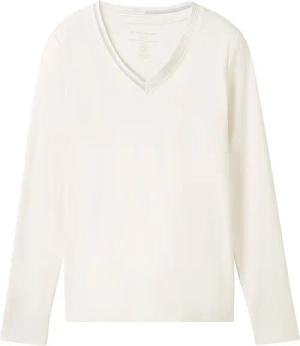 TOM TAILOR Damen Langarmshirt mit V-Ausschnitt, weiß, Uni, Gr. XXL