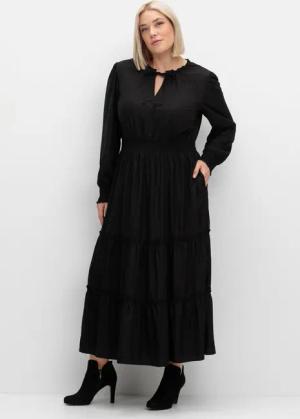 Sheego Maxikleid mit Smokbund und Volantrock, schwarz, Gr.46