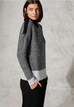 Cecil Damen Mouliné Pullover in Schwarz, Gr: XXL