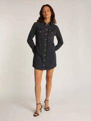 Tommy Jeans Jeanskleid "RGLR WESTERN DRESS WASHED BLACK", mit Rinsed-Waschung