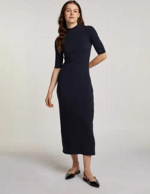 Tommy Hilfiger Midikleid "SLIM 5X2 RIB MIDI DRESS 1/2", mit gerippter Struktur, Logostickerei