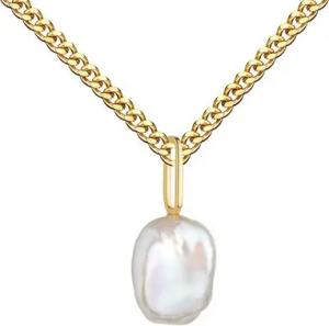 JEVELION Perlenanhänger Keshi Perle Anhänger 333 Gold Süßwasser perle weiß - Made in Germany (Goldanhänger, für Damen und Mädchen), Mit Kette vergoldet- Länge wählbar 36 - 70 cm oder ohne Kette.