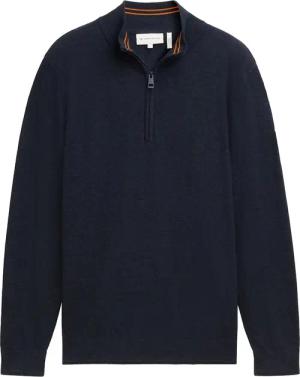 TOM TAILOR Herren Troyer Strickpullover, blau, Meliert, Gr. M