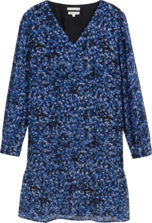 TOM TAILOR Damen Plus Size - Kleid mit Volants, blau, Gemustert, Gr. 48