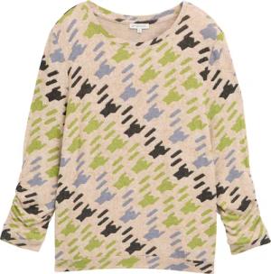 TOM TAILOR Damen Gemustertes 3/4-Arm-Shirt, grün, Gemustert, Gr. M