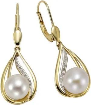Orolino Paar Ohrhänger 585 Gold 2x Perle 7,5-8mm +10x Brillant 0,04ct.