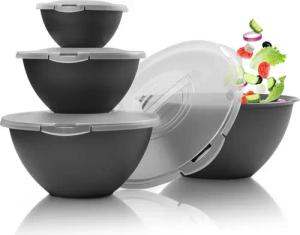 Hausfelder Salatschüssel Schüssel Set groß mit Deckel, 0,7-6 L Anthrazit Schwarz), Kunststoff, (8-tlg), spülmaschinengeeignet, stapelbar, bruchfest, BPA-frei