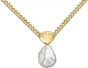 JEVELION Perlenanhänger Keshi Perle mit Goldmuschel Anhänger 750 Gold Süßwasser perle weiß (Goldanhänger, für Damen und Mädchen), Mit Kette vergoldet- Länge wählbar 36 - 70 cm oder ohne Kette.