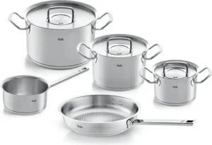 Fissler Topf-Set ORIGINAL-PROFI COLLECTION® Edelstahl-Topfset, Edelstahl 18/10 (8-tlg., je 1 Kochtopf 16/20/24 cm, Stielkasserolle 16 cm, Pfanne 24 cm), mit breitem Schüttrand, Kaltmetallgriffen. Made in Germany