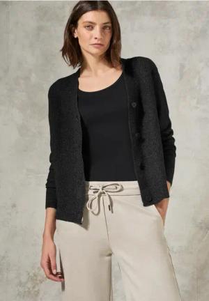 Cecil Damen Strukturmix Cardigan in Schwarz, Gr: XXL