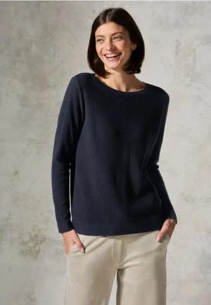 Cecil Damen Pullover mit Struktur in Blau, Gr: XS