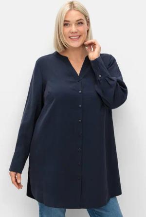 Sheego Longbluse mit Passe und Raffungen hinten, marine, Gr.56