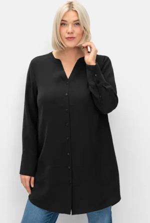 Sheego Longbluse mit Passe und Raffungen hinten, schwarz, Gr.40