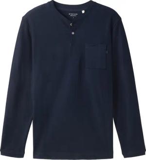 TOM TAILOR Herren Henley Langarmshirt mit Brusttasche, blau, Uni, Gr. S