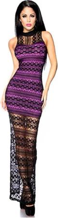 Atixo Abendkleid Spitzenkleid Maxikleid langes Abendkleid Partykleid lila schwarz