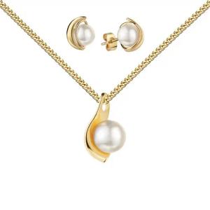 JEVELION Schmuckset Süßwasser-Perlen-Anhänger + 2 Ohrstecker 585 Gold - Made in Germany (Goldanhänger + Gold-Ohrschmuck, für Damen für Damen und Mädchen), Mit Kette vergoldet- Länge wählbar 36 - 70 cm oder ohne Kette.