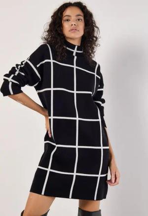 Apricot Strickkleid Minikleid, mit Karomuster