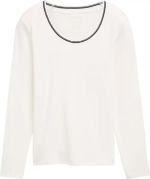 TOM TAILOR Damen Langarmshirt mit Rundhalsausschnitt, weiß, Uni, Gr. XXXL