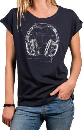MAKAYA Print-Shirt Damen Kopfhörer Motiv Hipster Musik Top Hip Hop Outfit Cool (Schwarz, Blau, Grau, Grün, 34, 36, 38, 40, 42, 44, 46, 48, 50) Baumwolle