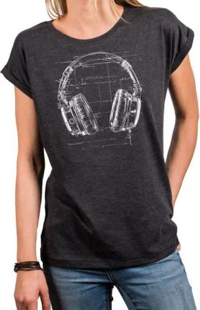 MAKAYA Print-Shirt Damen Kopfhörer Motiv Hipster Musik Top Hip Hop Outfit Cool (Schwarz, Blau, Grau, Grün, 34, 36, 38, 40, 42, 44, 46, 48, 50) Baumwolle