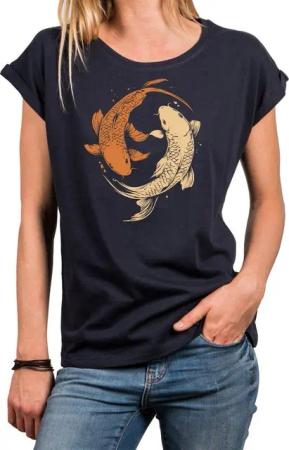 MAKAYA Yogashirt Damen Yin Yang Meditation Relax Shirt Hippie Outfit GYM Top (Schwarz, Blau, Grau, 34, 36, 38, 40, 42, 44, 46, 48, 50) Baumwolle