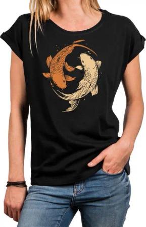 MAKAYA Yogashirt Damen Yin Yang Meditation Relax Shirt Hippie Outfit GYM Top (Schwarz, Blau, Grau, 34, 36, 38, 40, 42, 44, 46, 48, 50) Baumwolle