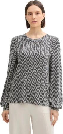 TOM TAILOR Langarmshirt mit Fischgrätenmuster und Rundhals