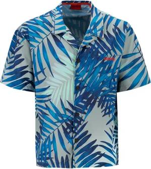 HUGO Herren Shirt blau Mikrofaser gemustert