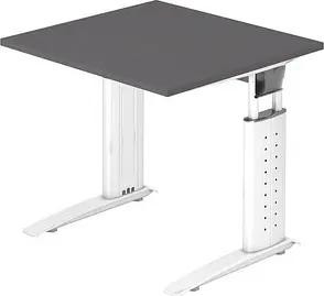HAMMERBACHER höhenverstellbarer Schreibtisch grafit quadratisch, C-Fuß-Gestell weiß 80,0 x 80,0 cm