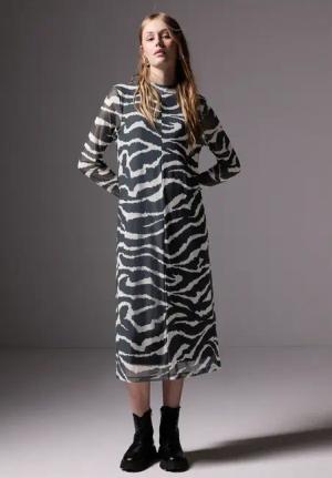 Street One Studio Frauen Gemustertes Mesh-Kleid in Grau, Gr: 42