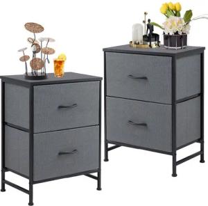 Refined Living Kommode Schubkastenkommode mit 2/4/5 /7/8/9 Schubladen stabilem Stahlrahmen (Nachttisch 2st - Schrank 2 Stoffschubladen mit Griffen Metallgestell, Vertikaler Stauraum Organizer Einheit 50cm Hoch Max Belastbarkeit 20kg), Kleine Schlafsäle un