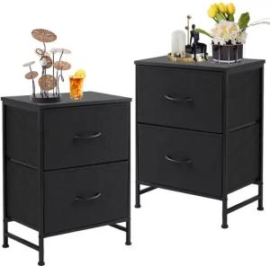 Refined Living Kommode Schubkastenkommode mit 2/4/5 /7/8/9 Schubladen stabilem Stahlrahmen (Nachttisch 2st - Schrank 2 Stoffschubladen mit Griffen Metallgestell, Vertikaler Stauraum Organizer Einheit 50cm Hoch Max Belastbarkeit 20kg), Kleine Schlafsäle un