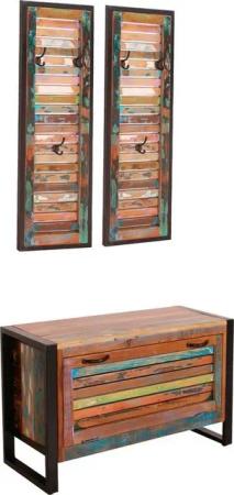 SIT Garderoben-Set Fiume, (3-St), aus recyceltem Altholz in Lamellenoptik