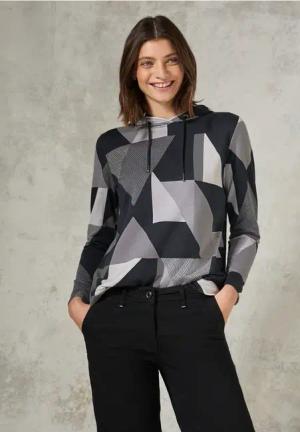 Cecil Damen Gemustertes Kapuzenshirt in Schwarz, Gr: XXL