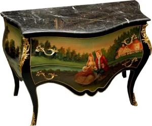 Casa Padrino Kommode Casa Padrino Barock Kommode Schwarz mit handbemaltem Motiv / Gold 130 cm Metallapplikationen und Marmorplatte