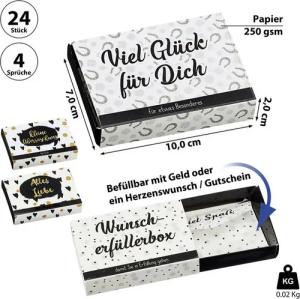 CEPEWA Geschenkbox Geschenkbox 24er Set 4 Motive 10x7x2cm Karton weiß schwarz gold