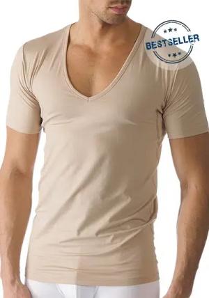 Mey Herren Drunterhemd beige Baumwolle & Mix unifarben Slim Fit