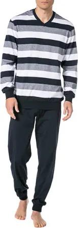 Schiesser Herren Pyjama blau Jersey-Baumwolle Gestreift